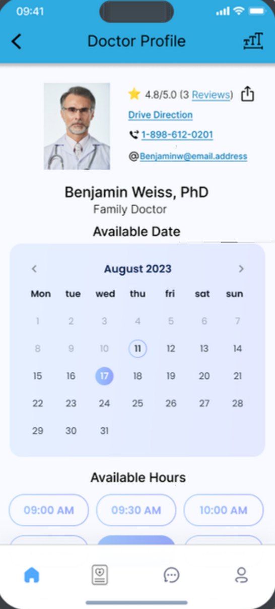 Booking screen in the MyCare app